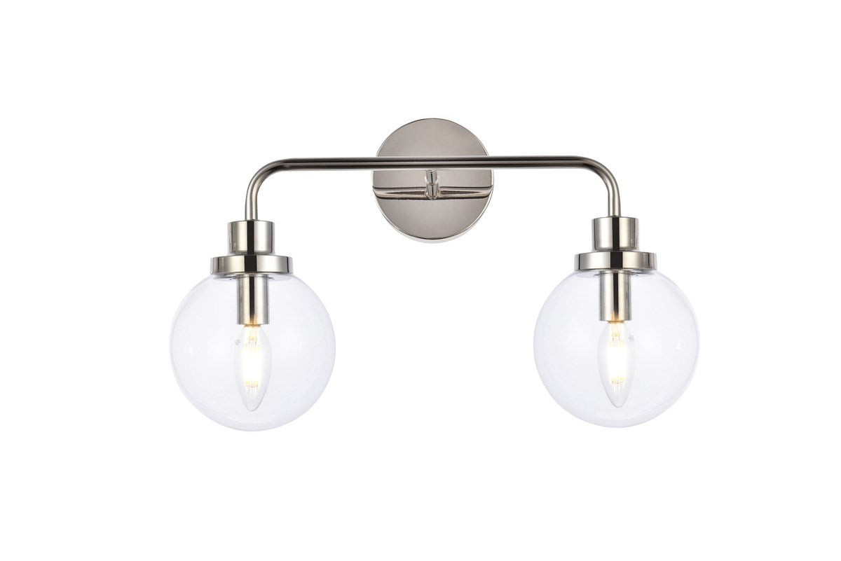 2 lights bath sconce in polished nickel with clear shade by Living District