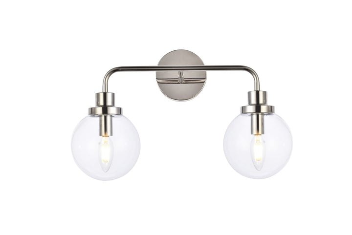 2 lights bath sconce in polished nickel with clear shade by Living District