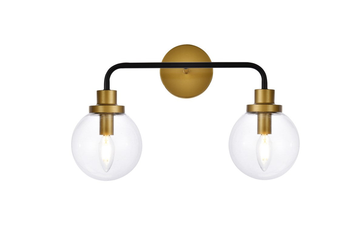 2 Lights Bath Sconce In Black With Brass With Clear Shade by Living District