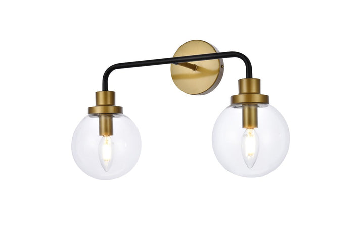 2 Lights Bath Sconce In Black With Brass With Clear Shade