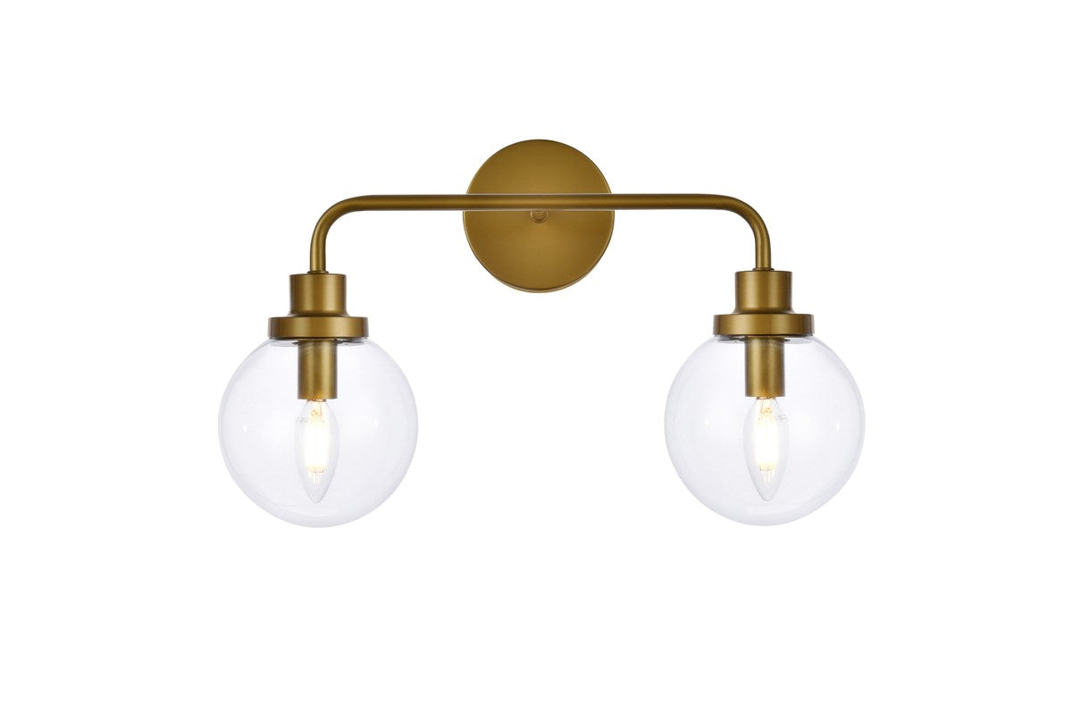 2 Lights Bath Sconce In Brass With Clear Shade by Living District