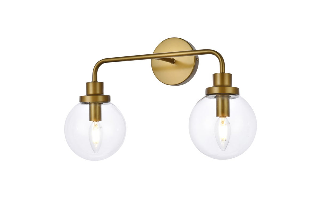 2 Lights Bath Sconce In Brass With Clear Shade