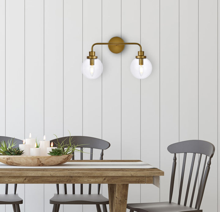 2 Lights Bath Sconce In Brass With Clear Shade