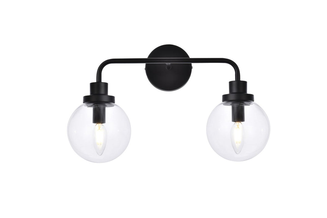 2 Lights Bath Sconce In Black With Clear Shade by Living District