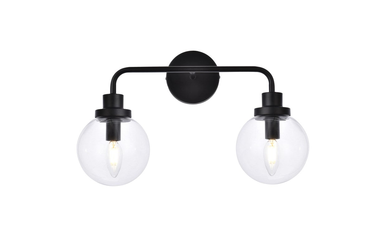 2 Lights Bath Sconce In Black With Clear Shade by Living District