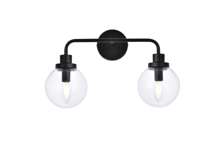 2 Lights Bath Sconce In Black With Clear Shade by Living District