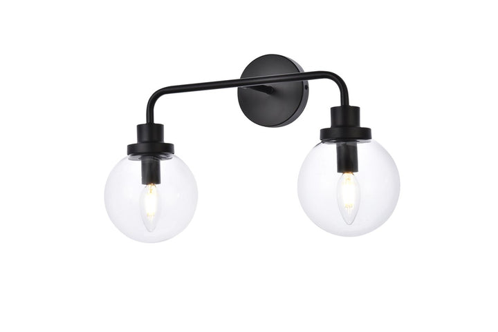 2 Lights Bath Sconce In Black With Clear Shade
