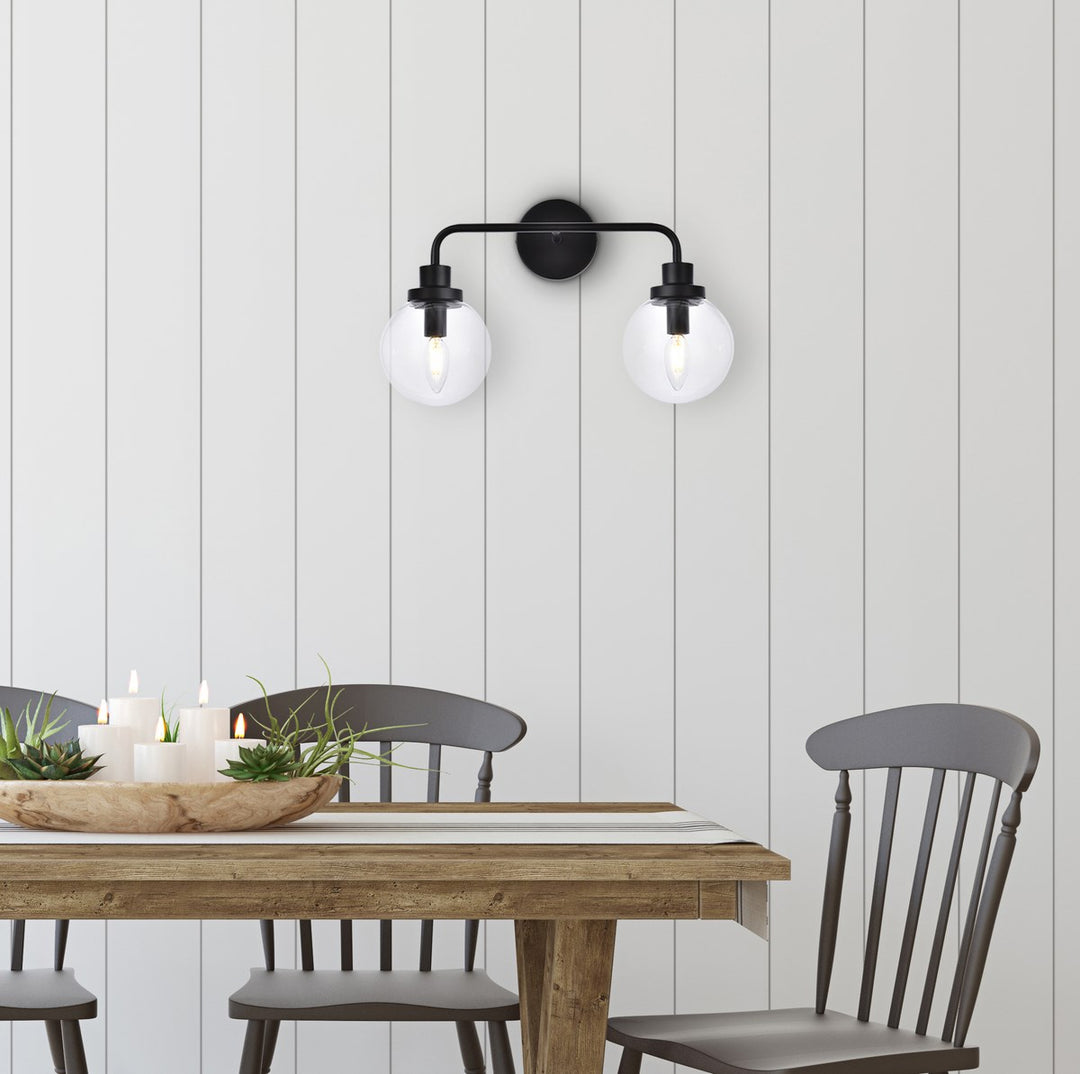2 Lights Bath Sconce In Black With Clear Shade