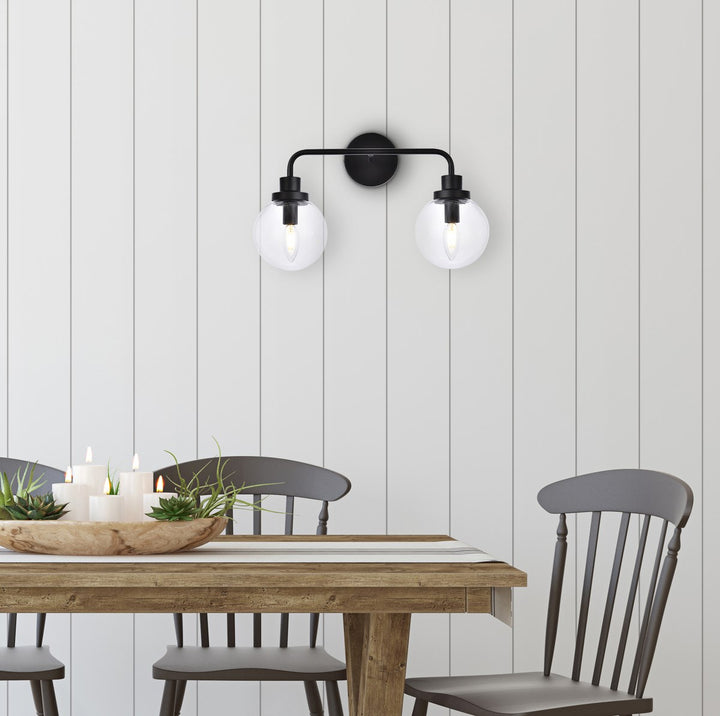 2 Lights Bath Sconce In Black With Clear Shade