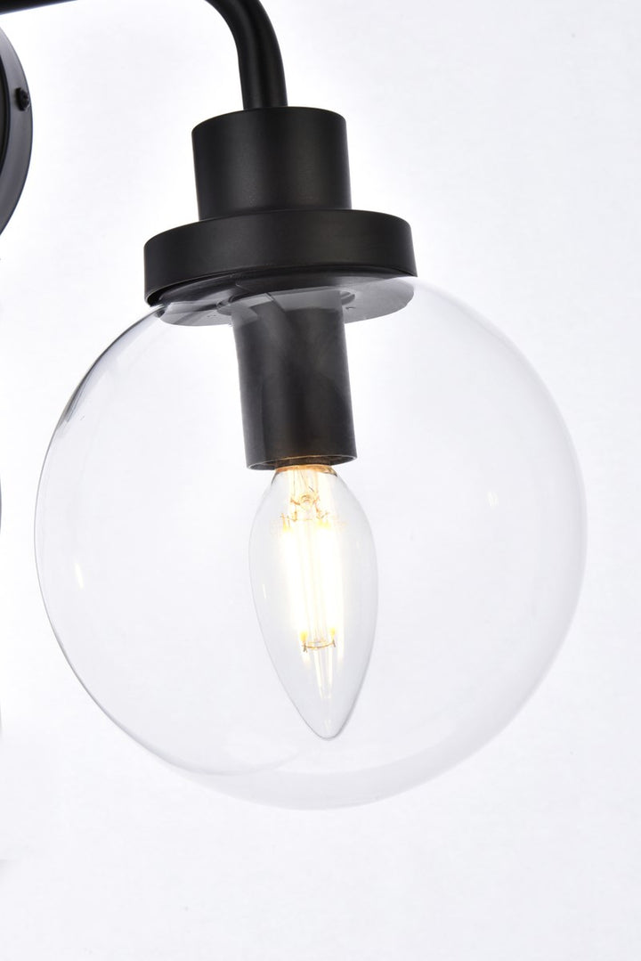 2 Lights Bath Sconce In Black With Clear Shade