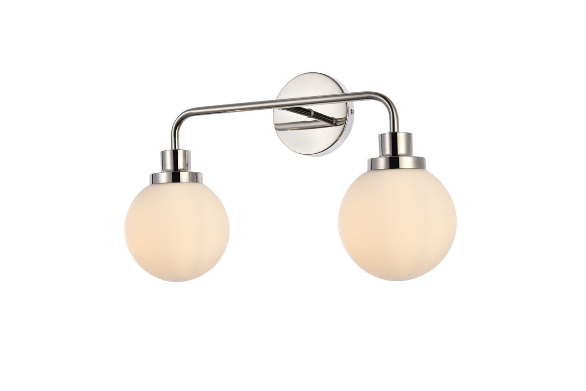 2 lights bath sconce in polished nickel with frosted shade