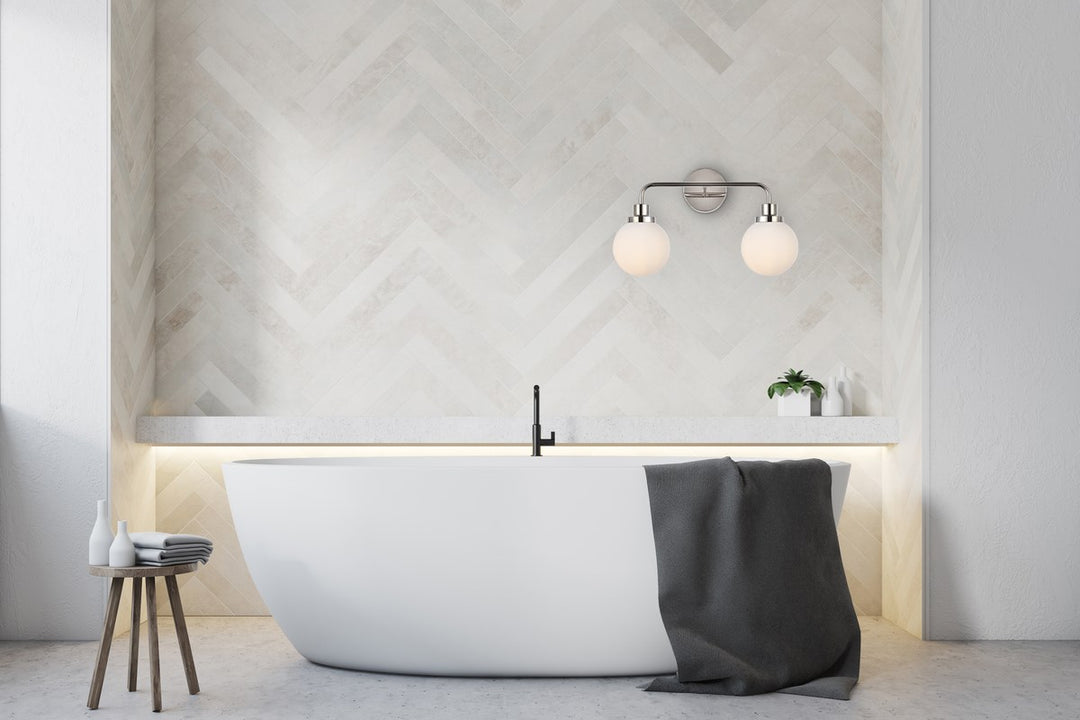 2 lights bath sconce in polished nickel with frosted shade