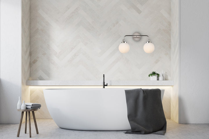2 lights bath sconce in polished nickel with frosted shade