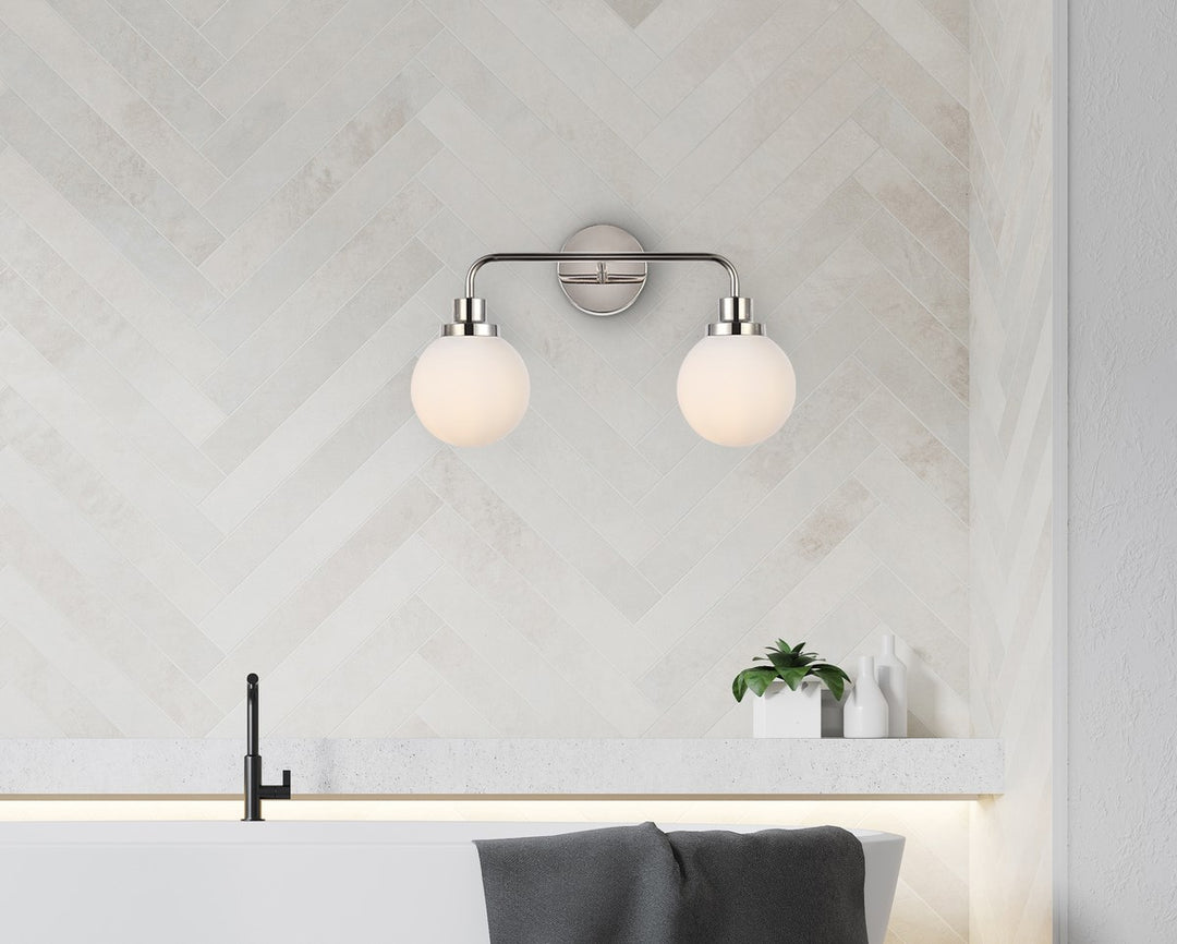 2 lights bath sconce in polished nickel with frosted shade