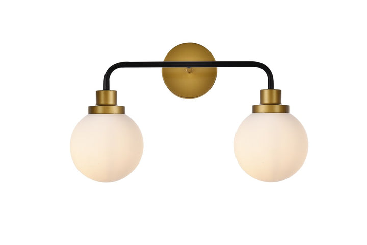 2 Lights Bath Sconce In Black With Brass With Frosted Shade by Living District