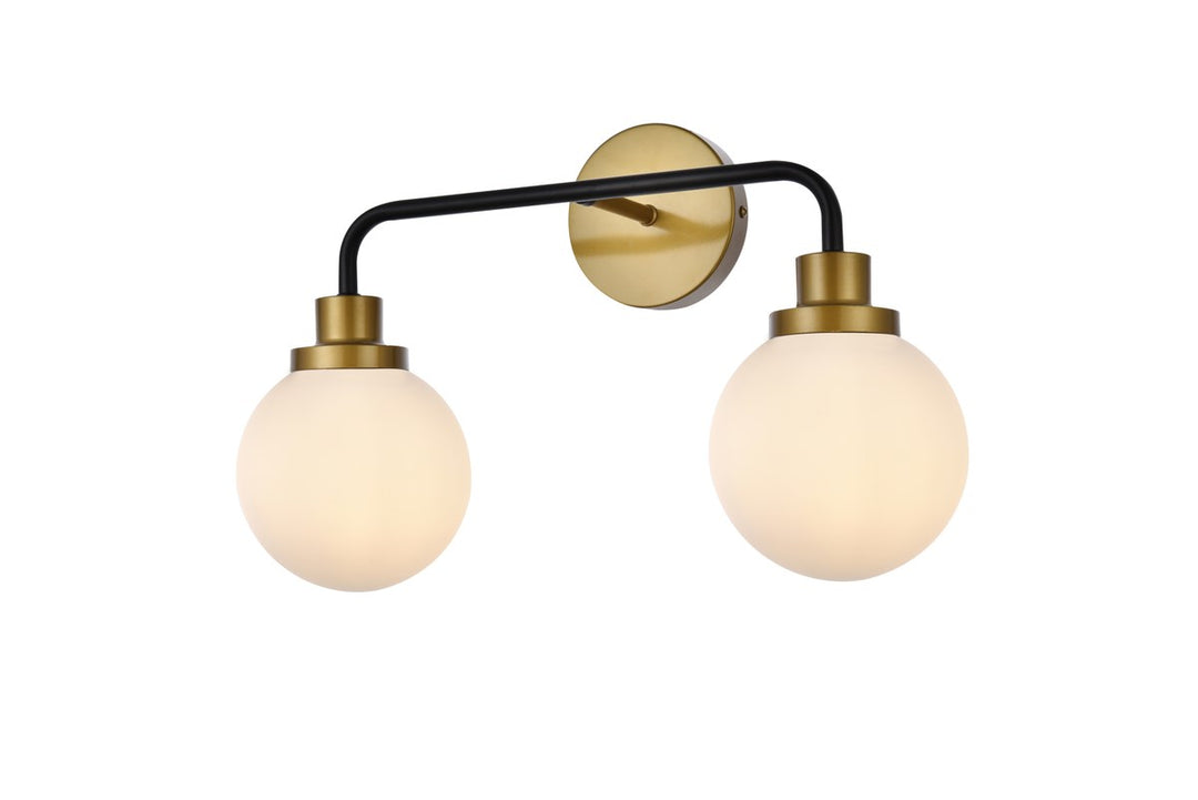 2 Lights Bath Sconce In Black With Brass With Frosted Shade