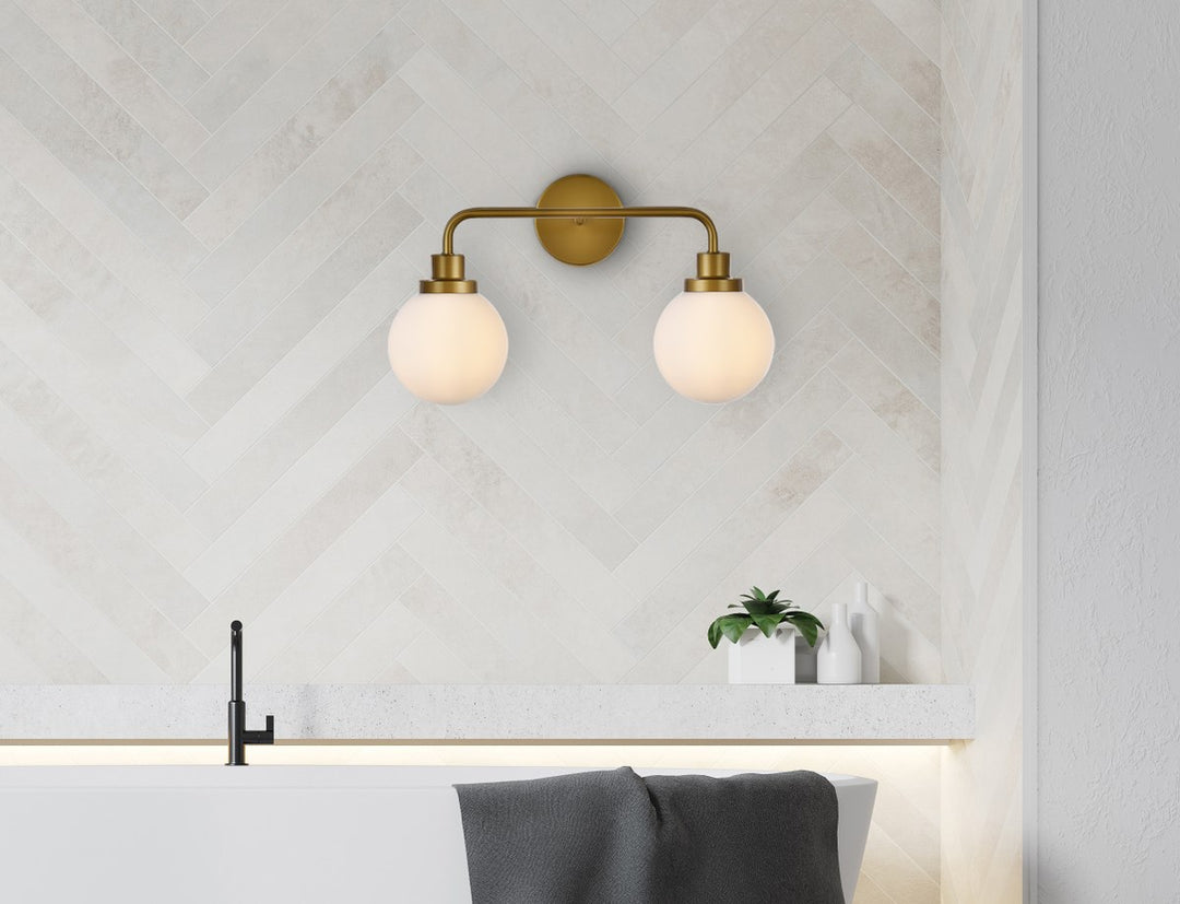 2 Lights Bath Sconce In Brass With Frosted Shade