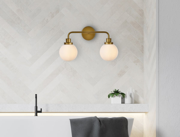 2 Lights Bath Sconce In Brass With Frosted Shade