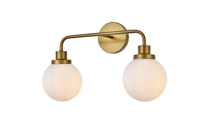 2 Lights Bath Sconce In Brass With Frosted Shade