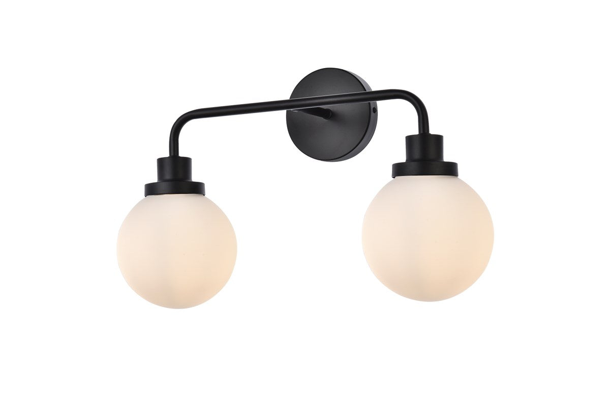 2 Lights Bath Sconce In Black With Frosted Shade