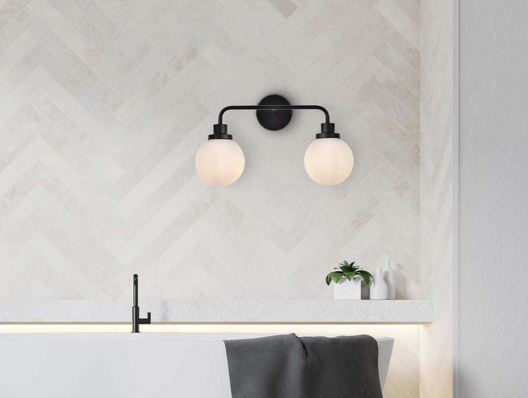 2 Lights Bath Sconce In Black With Frosted Shade