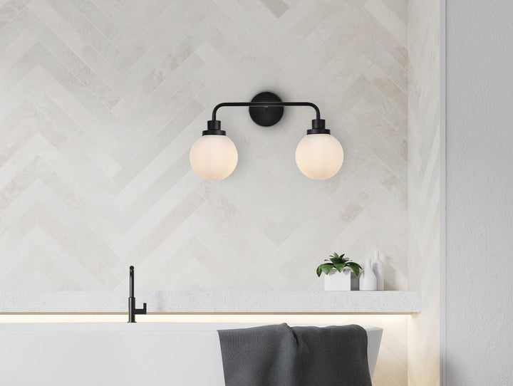 2 Lights Bath Sconce In Black With Frosted Shade