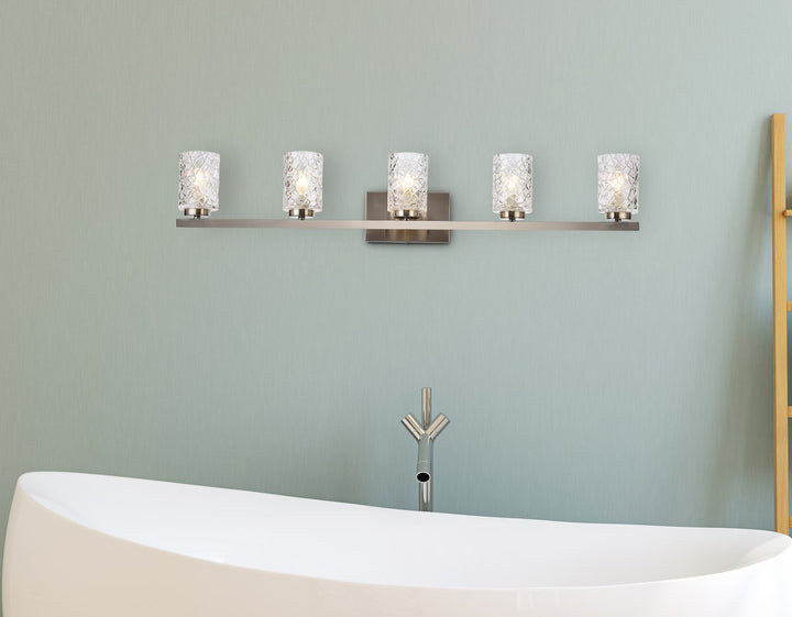 5 lights bath sconce in satin nickel with clear shade