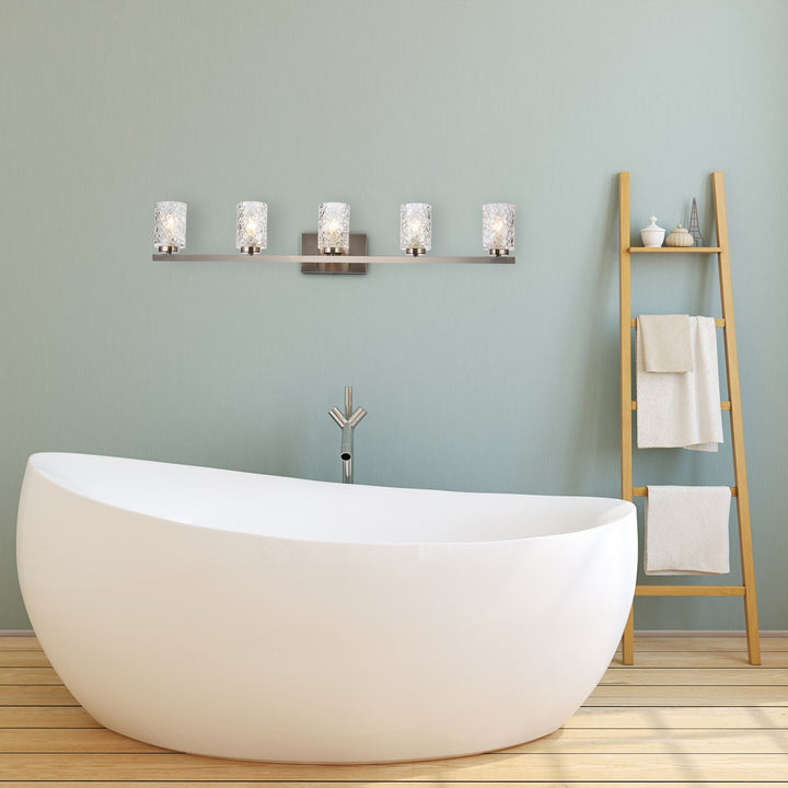 5 lights bath sconce in satin nickel with clear shade