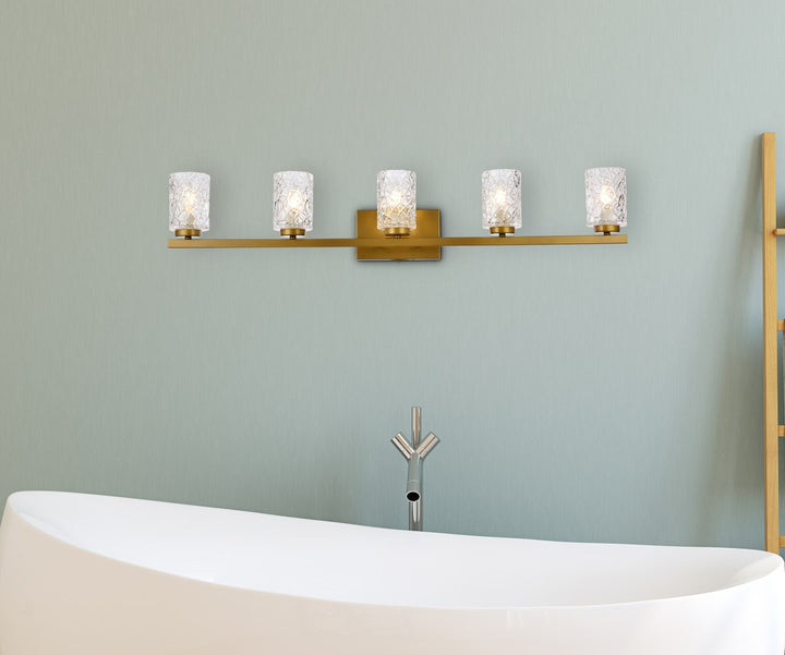 5 Lights Bath Sconce In Brass With Clear Shade