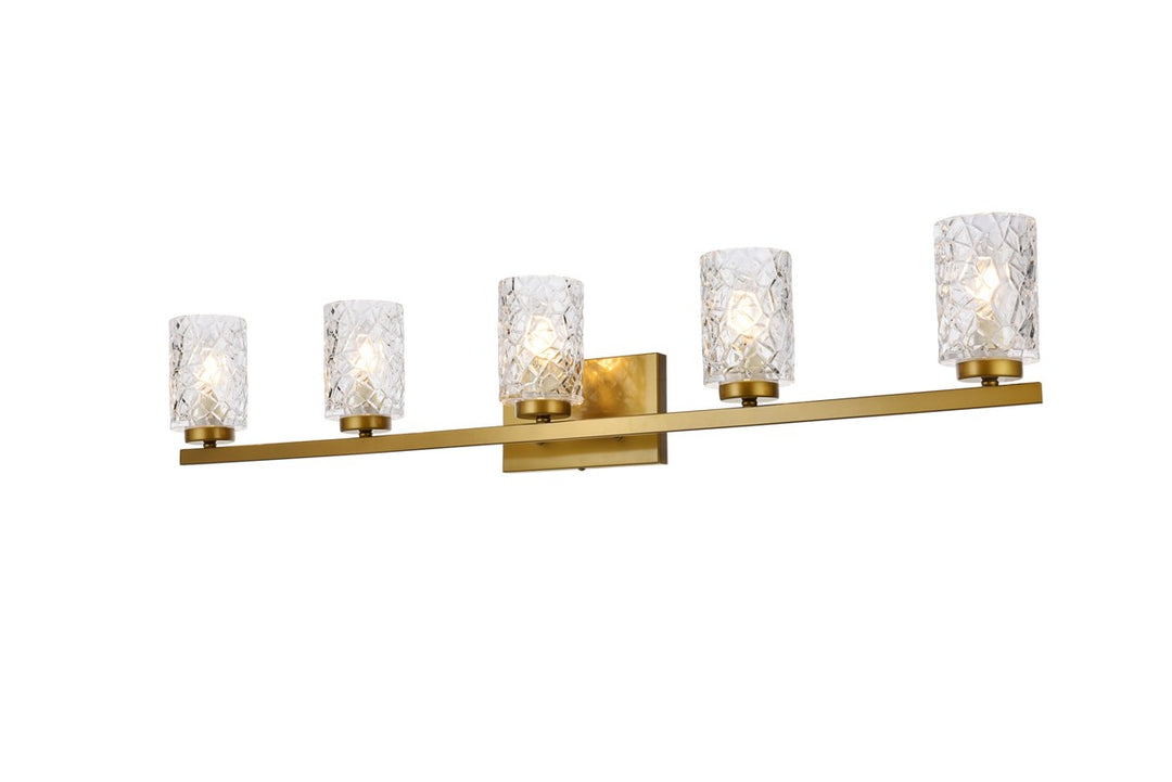 5 Lights Bath Sconce In Brass With Clear Shade