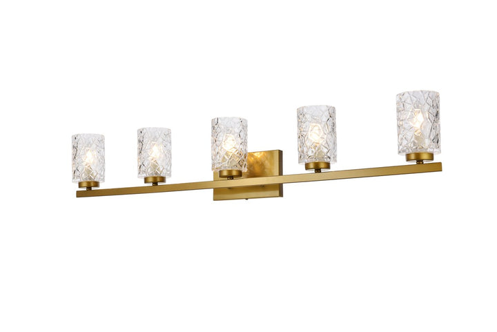 5 Lights Bath Sconce In Brass With Clear Shade