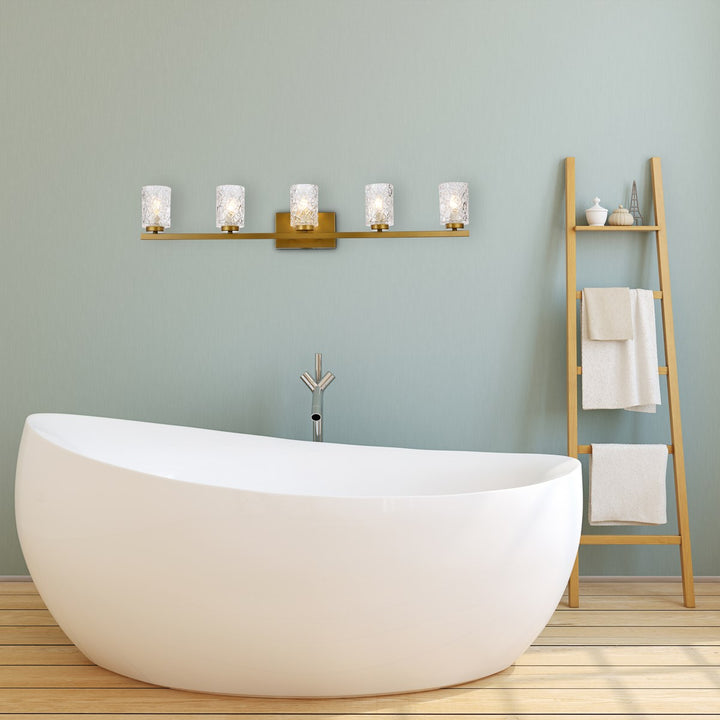 5 Lights Bath Sconce In Brass With Clear Shade