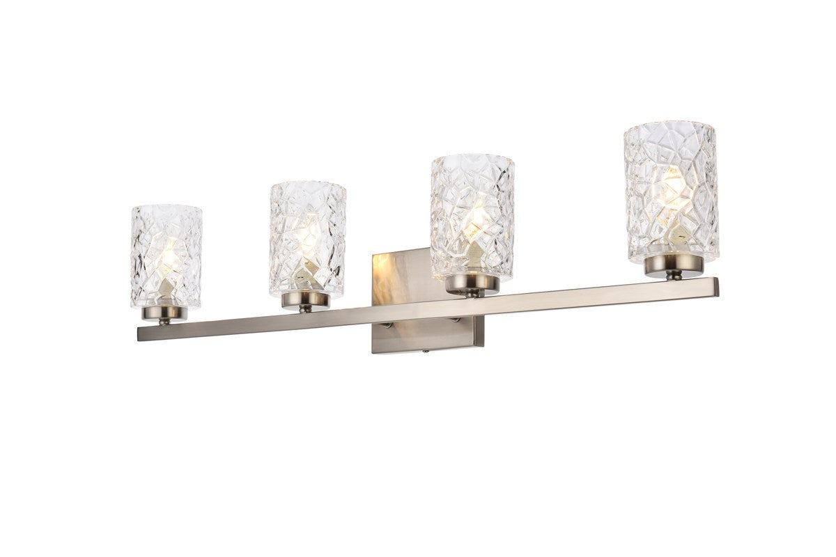 4 lights bath sconce in satin nickel with clear shade