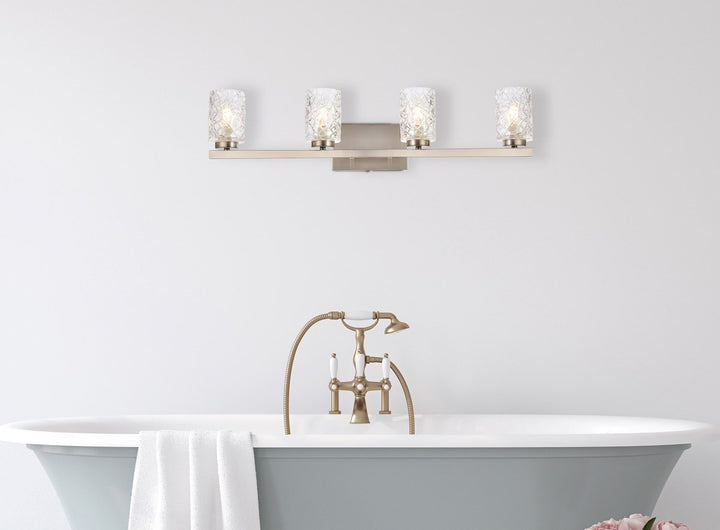 4 lights bath sconce in satin nickel with clear shade