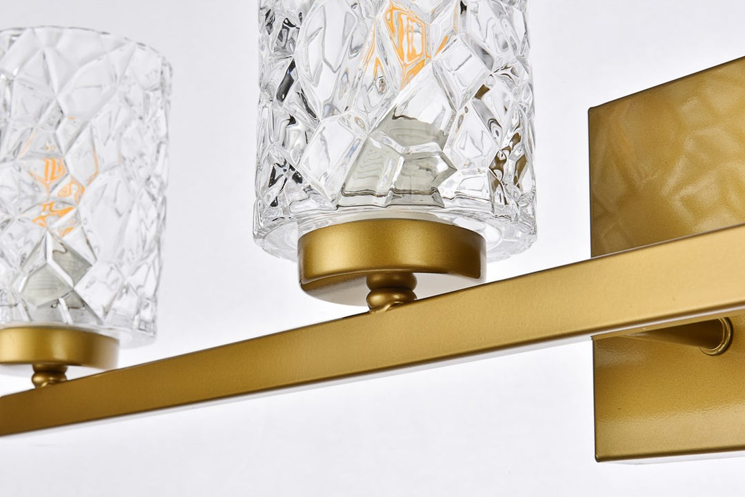 4 Lights Bath Sconce In Brass With Clear Shade