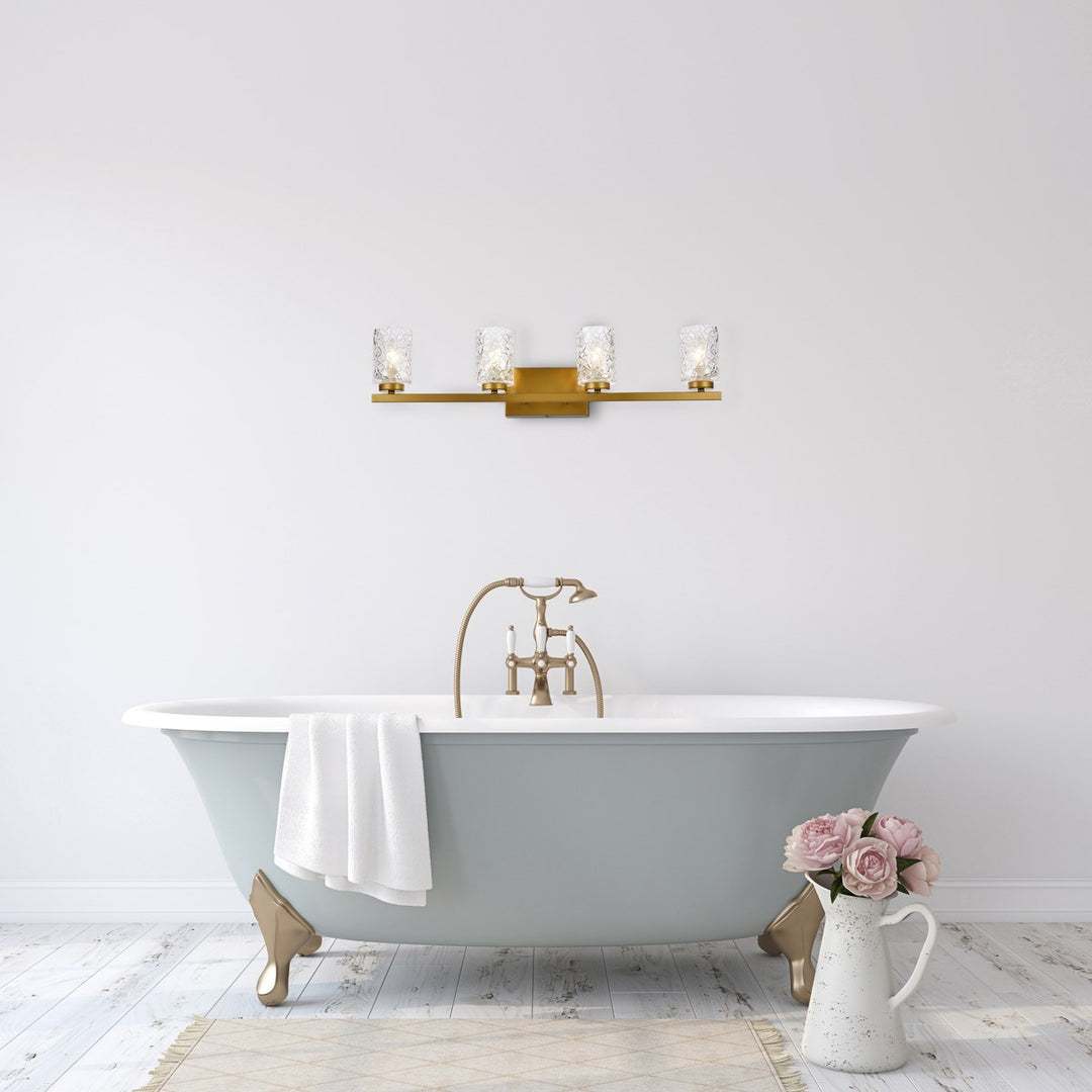 4 Lights Bath Sconce In Brass With Clear Shade