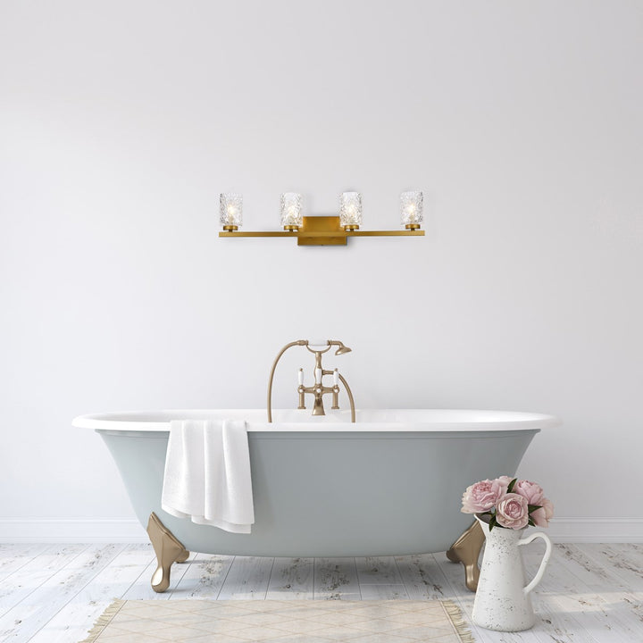 4 Lights Bath Sconce In Brass With Clear Shade