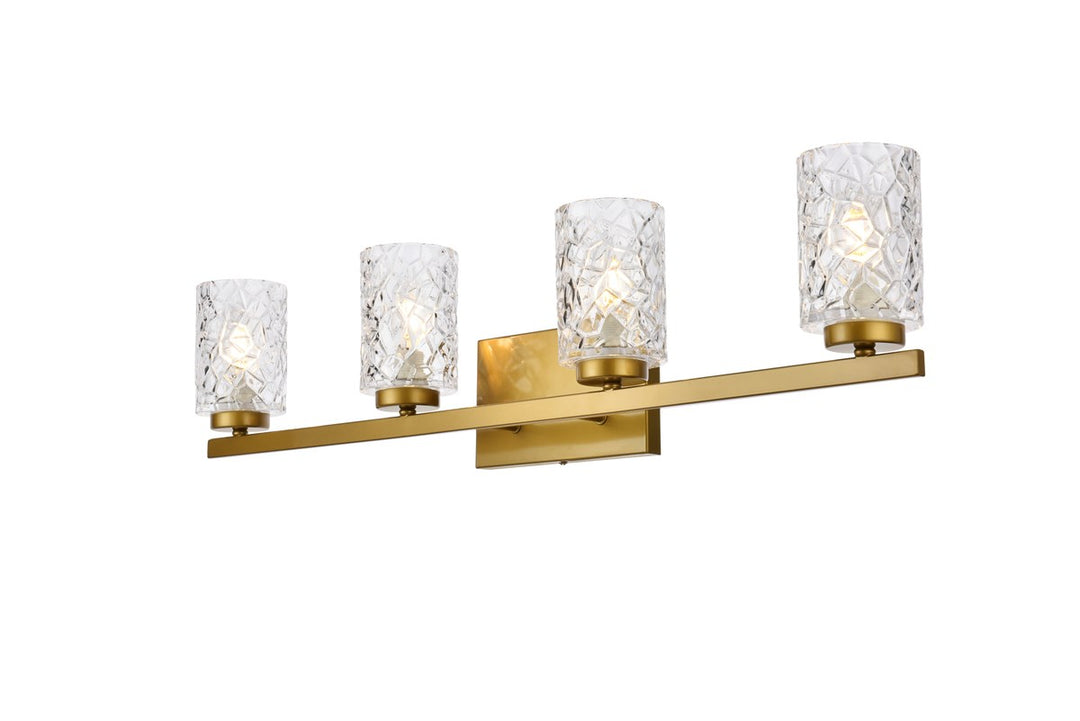 4 Lights Bath Sconce In Brass With Clear Shade