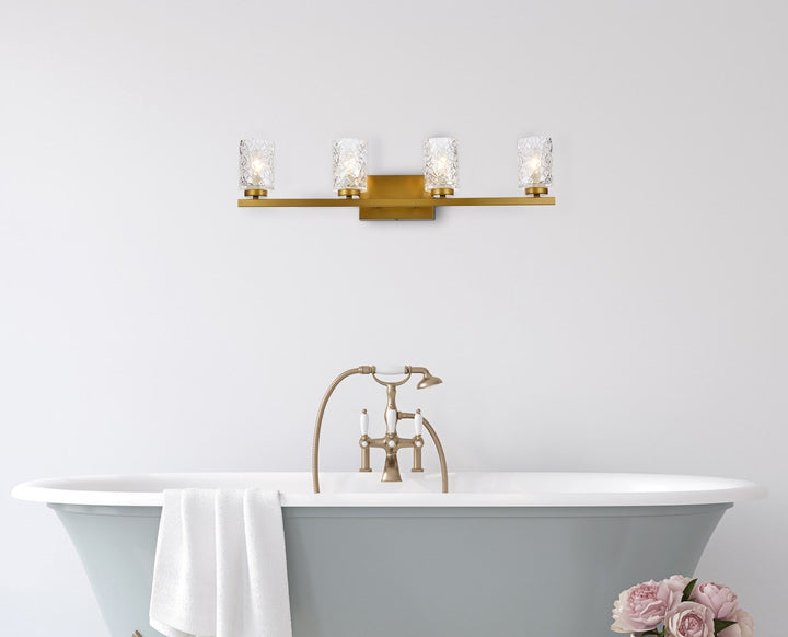4 Lights Bath Sconce In Brass With Clear Shade