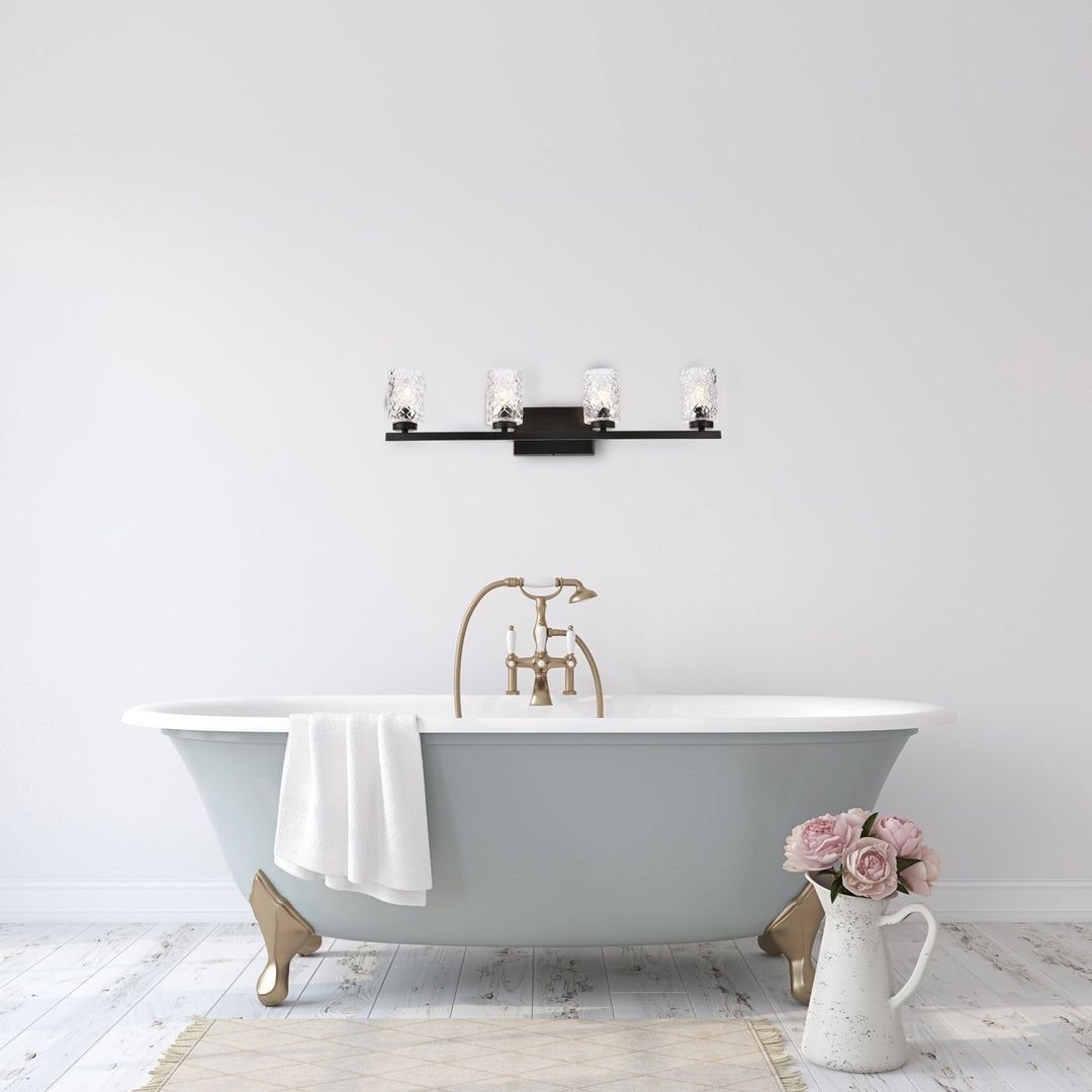 4 Lights Bath Sconce In Black With Clear Shade
