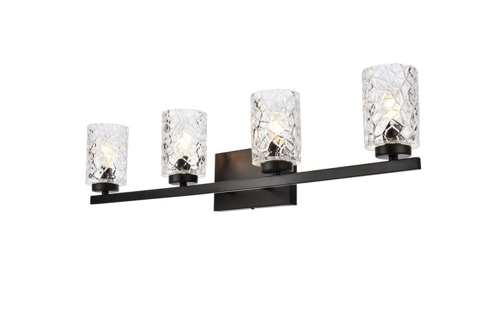 4 Lights Bath Sconce In Black With Clear Shade