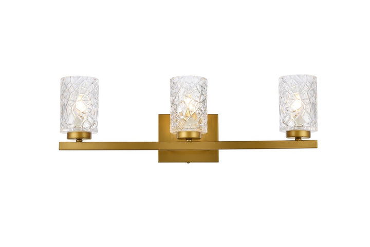 3 Lights Bath Sconce In Brass With Clear Shade by Living District