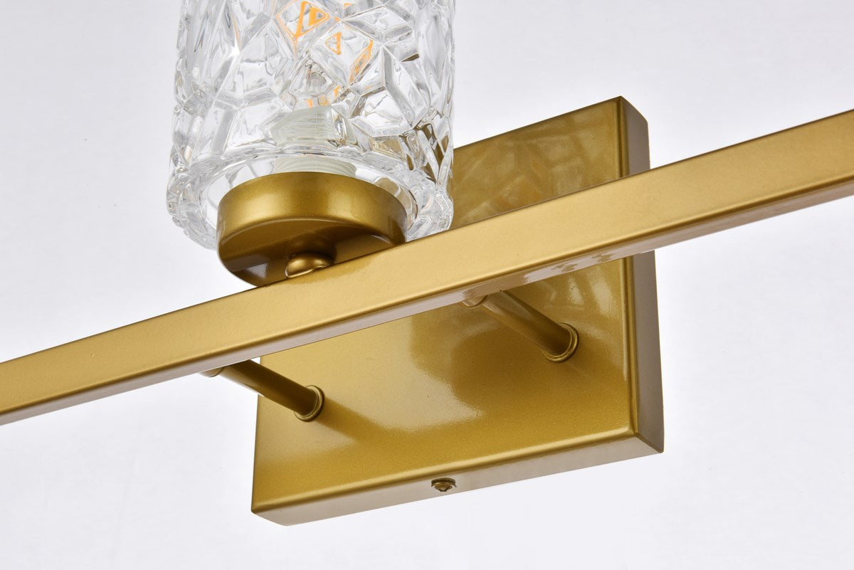 3 Lights Bath Sconce In Brass With Clear Shade