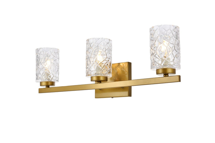 3 Lights Bath Sconce In Brass With Clear Shade