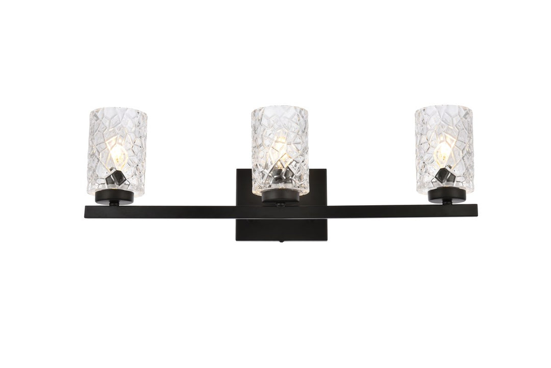 3 Lights Bath Sconce In Black With Clear Shade by Living District