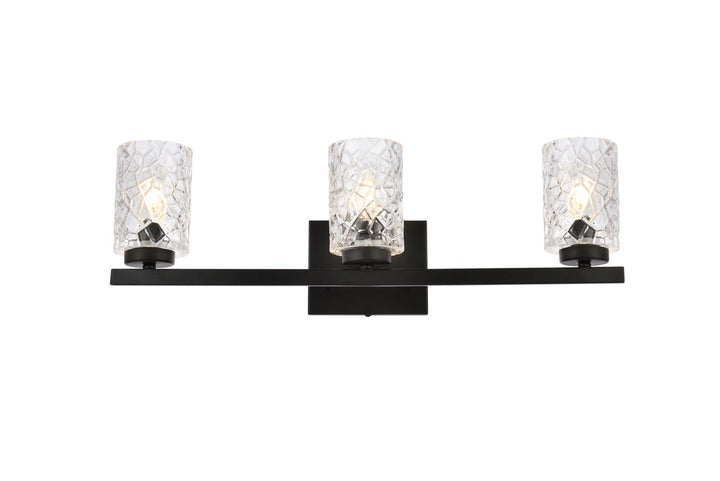 3 Lights Bath Sconce In Black With Clear Shade by Living District