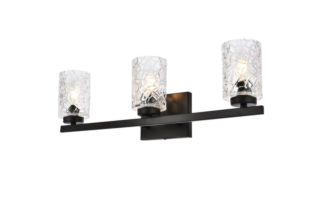 3 Lights Bath Sconce In Black With Clear Shade