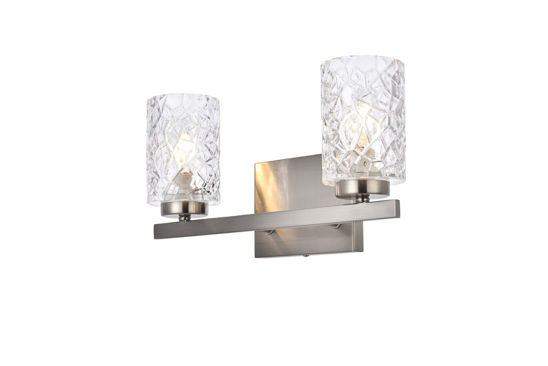 2 lights bath sconce in satin nickel with clear shade