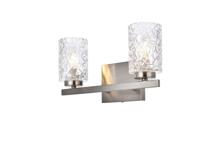 2 lights bath sconce in satin nickel with clear shade