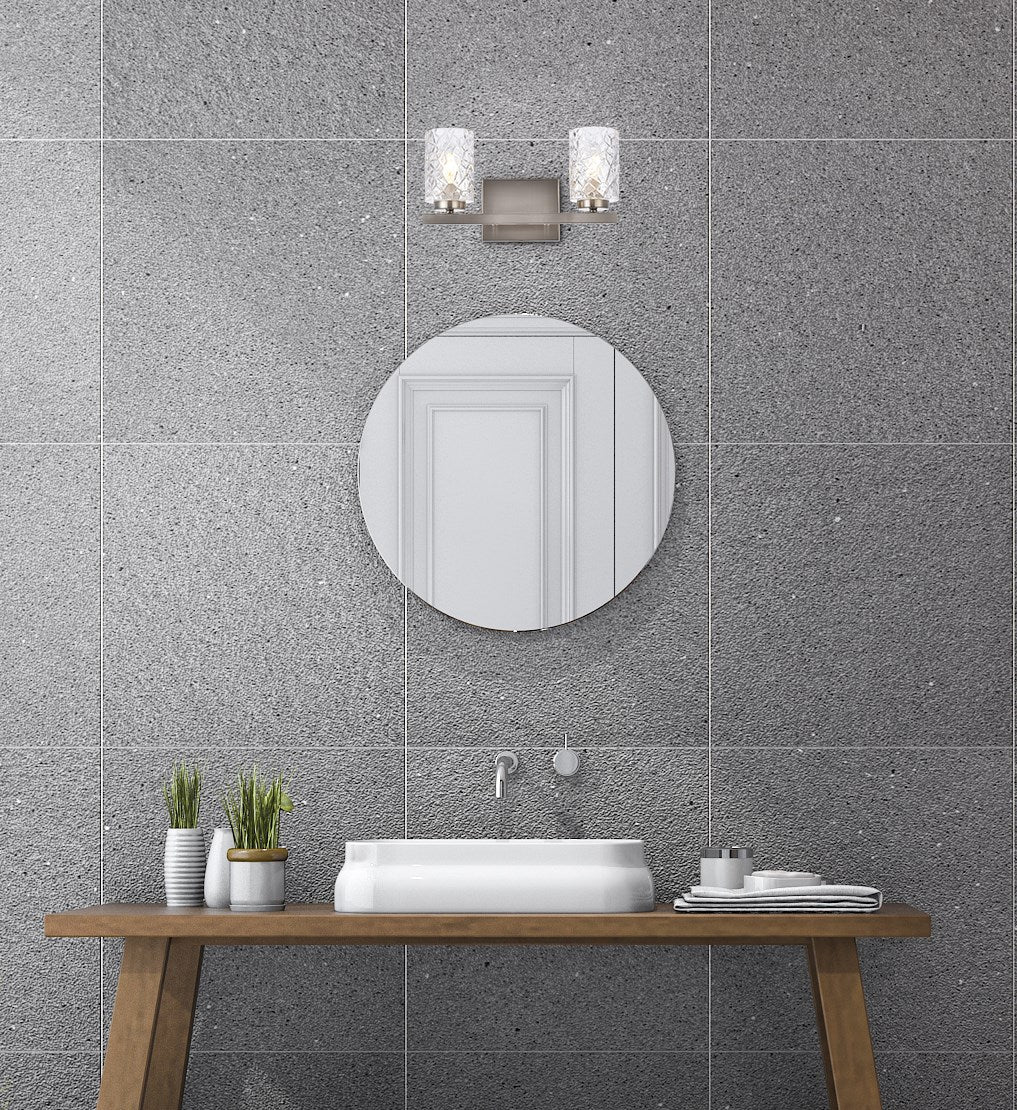 2 lights bath sconce in satin nickel with clear shade